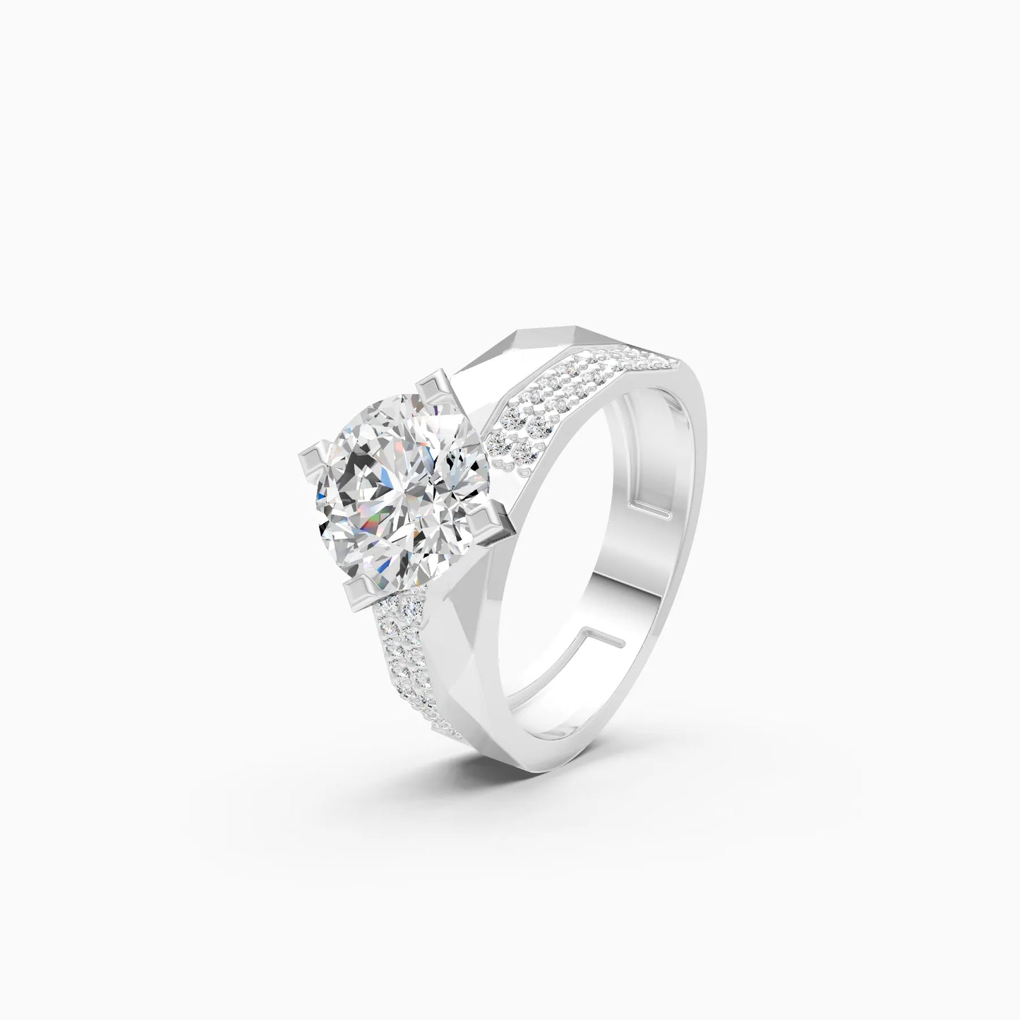 Round Faceted Solitaire Ring