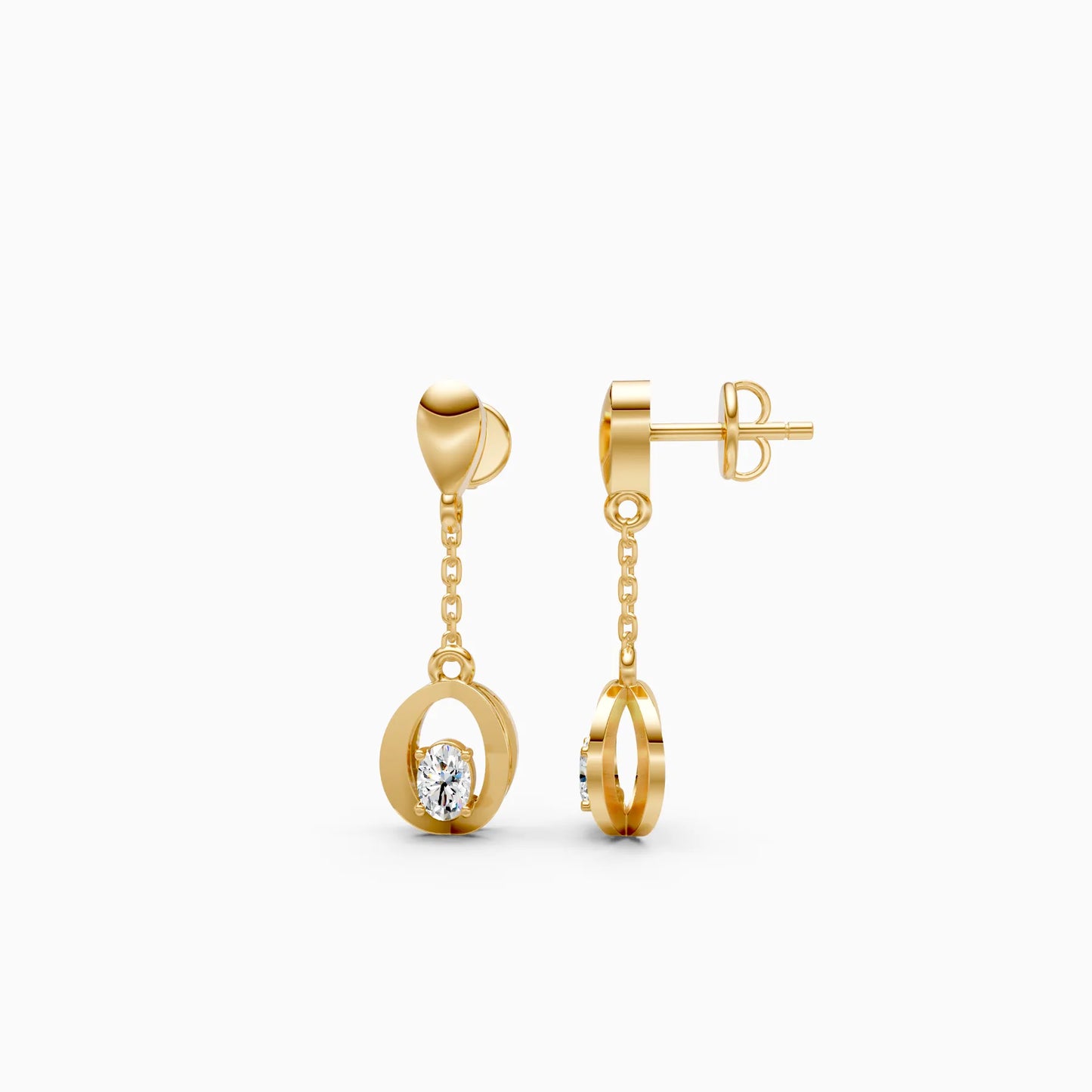 Oval Drop Frame Chain Earrings