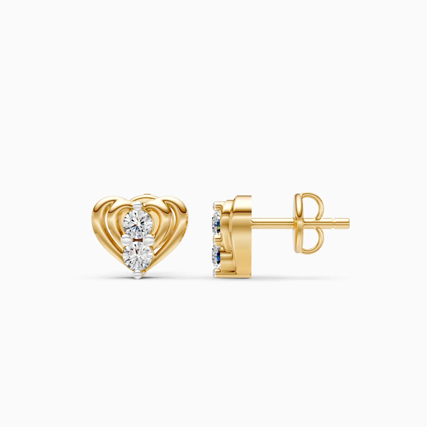 Ribbed Heart Two-Stone Diamond Stud Earrings