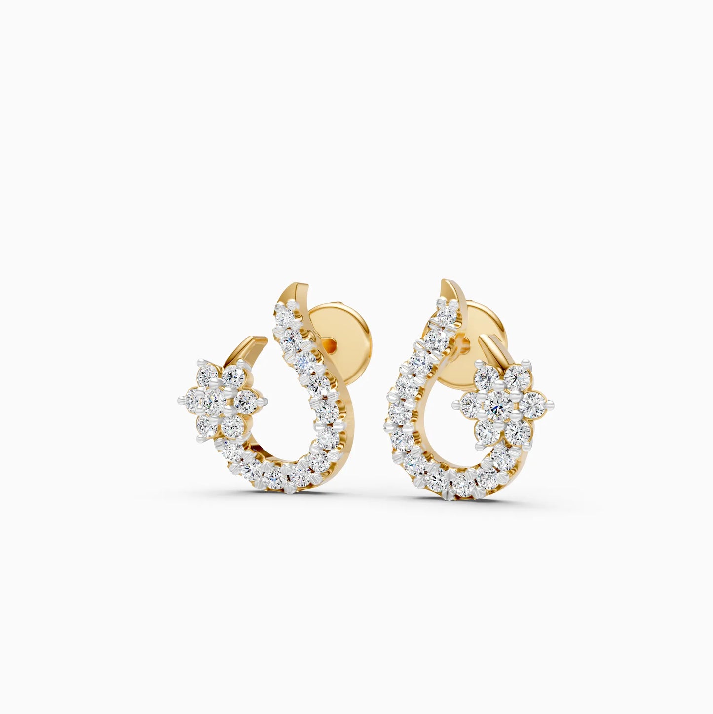 Swirl Curl Floral Diamond Stud Earrings