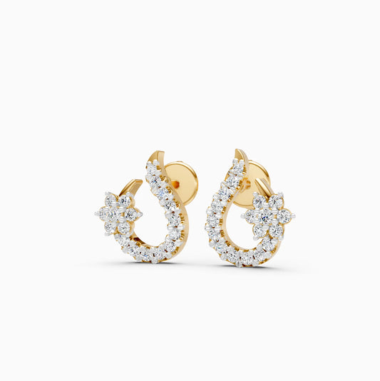 Swirl Curl Floral Diamond Stud Earrings