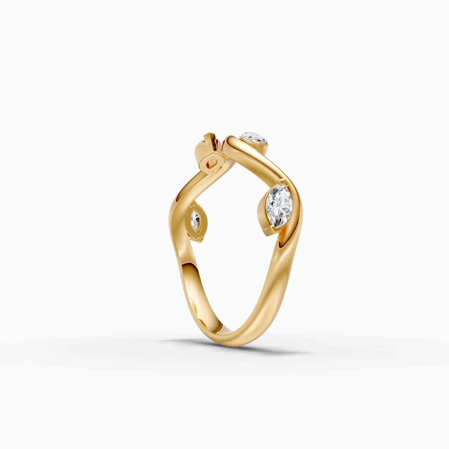 Twisted Wave Multi-Diamonds Band Ring
