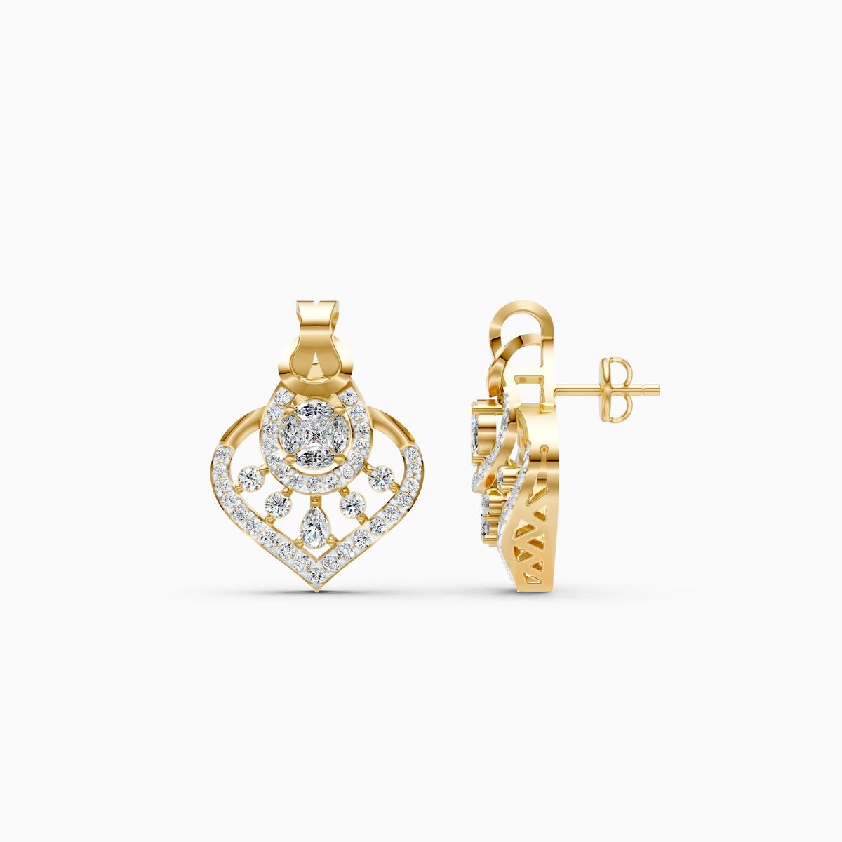 Heart-Shaped Illusion Cluster Diamond Earrings