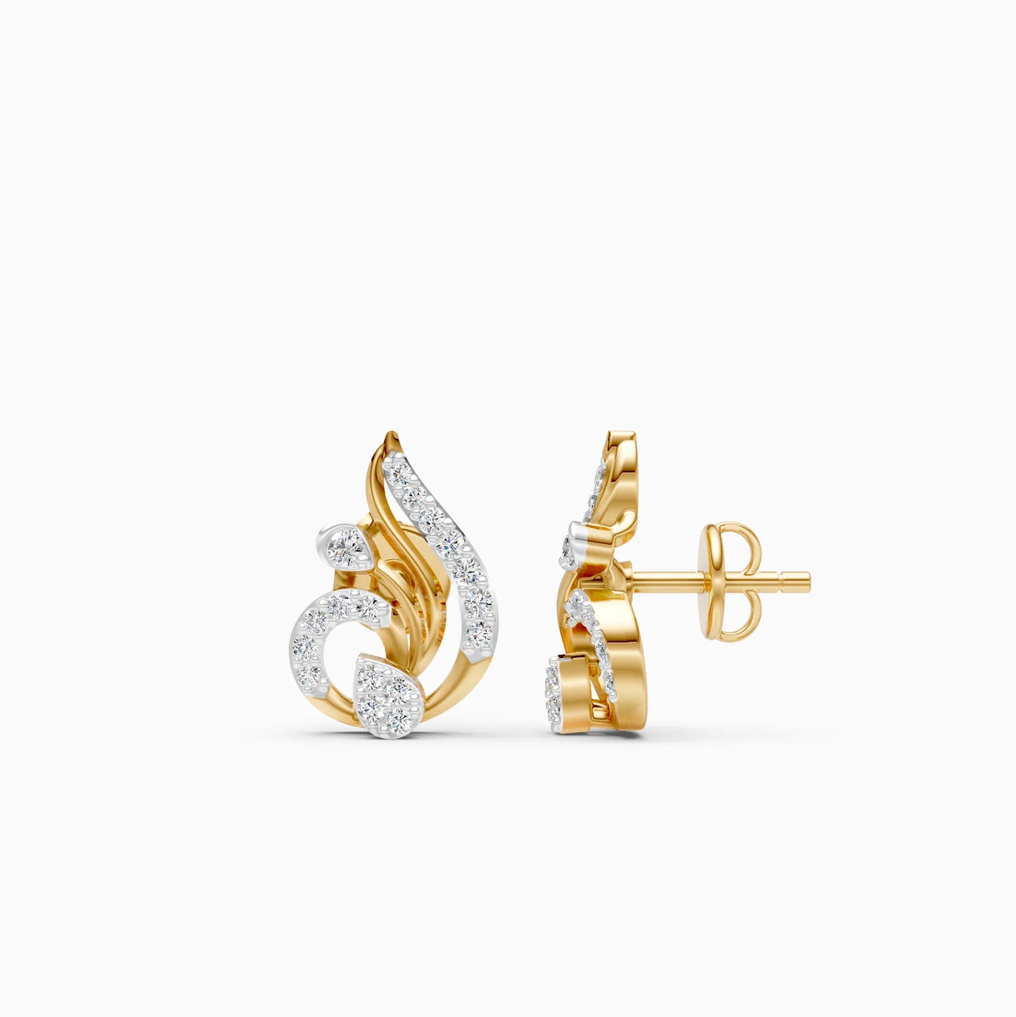 Scroll and Flame Earrings with Pavé Sweep