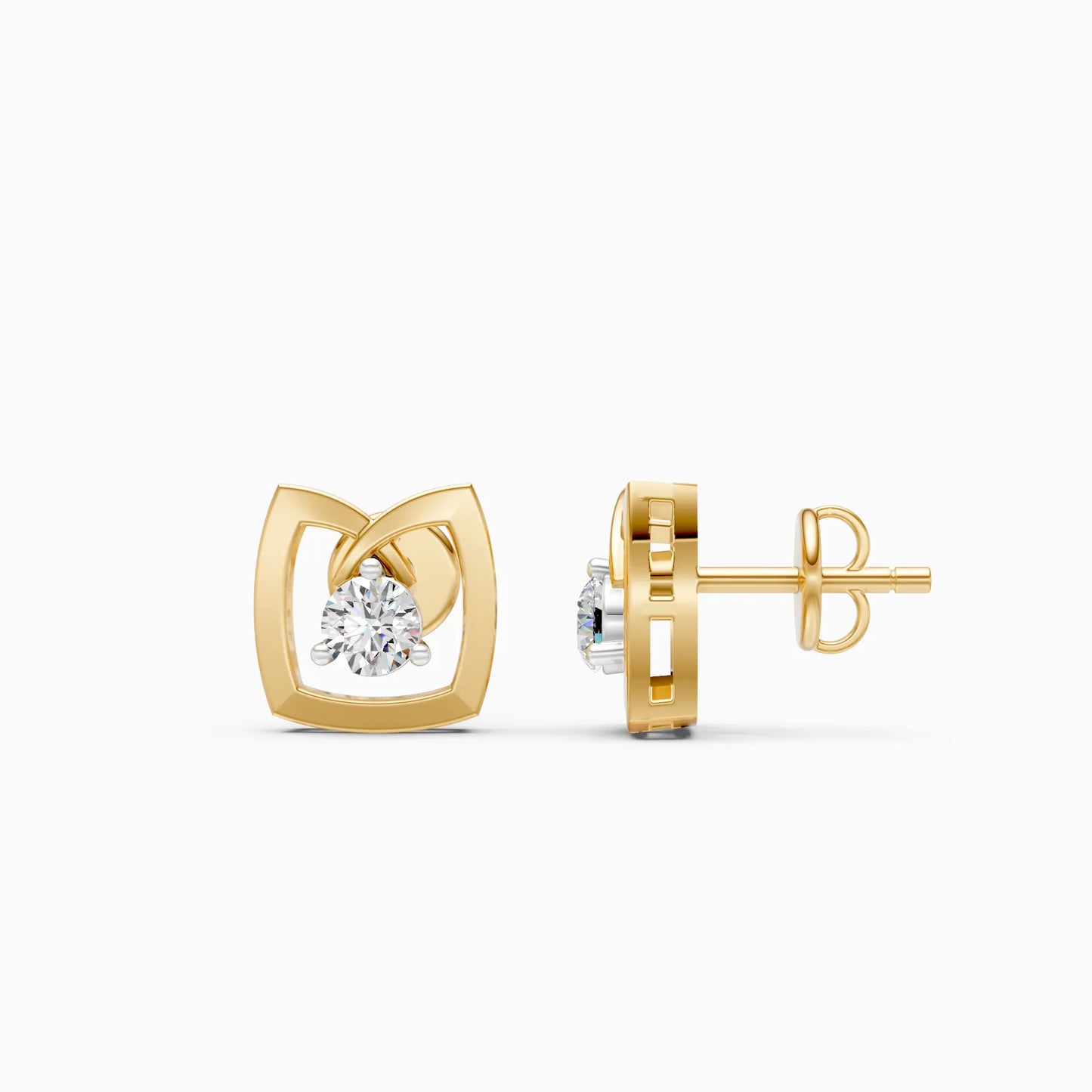 Interlocking Petal Frame Solitaire Diamond Stud Earrings
