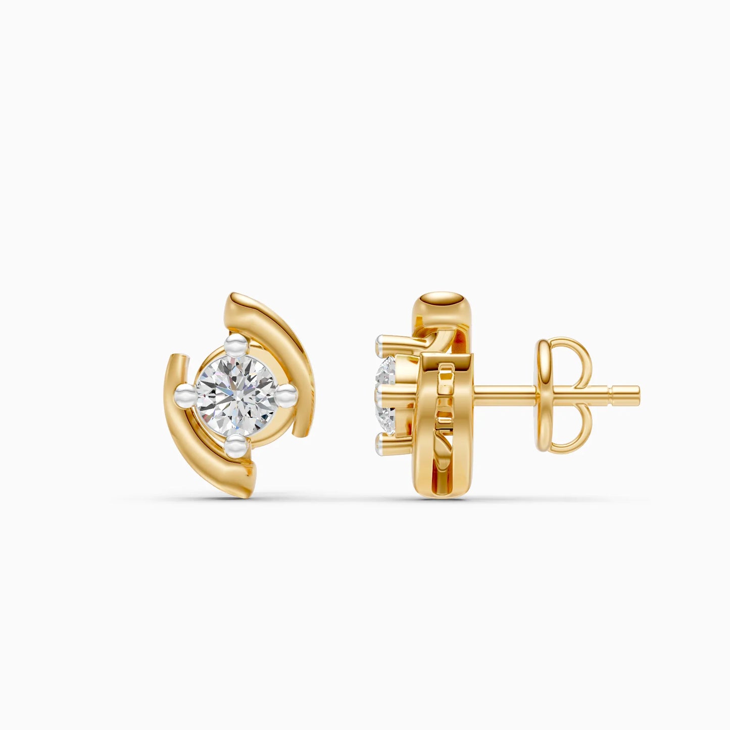 Swirl Frame Solitaire Diamond Stud Earrings