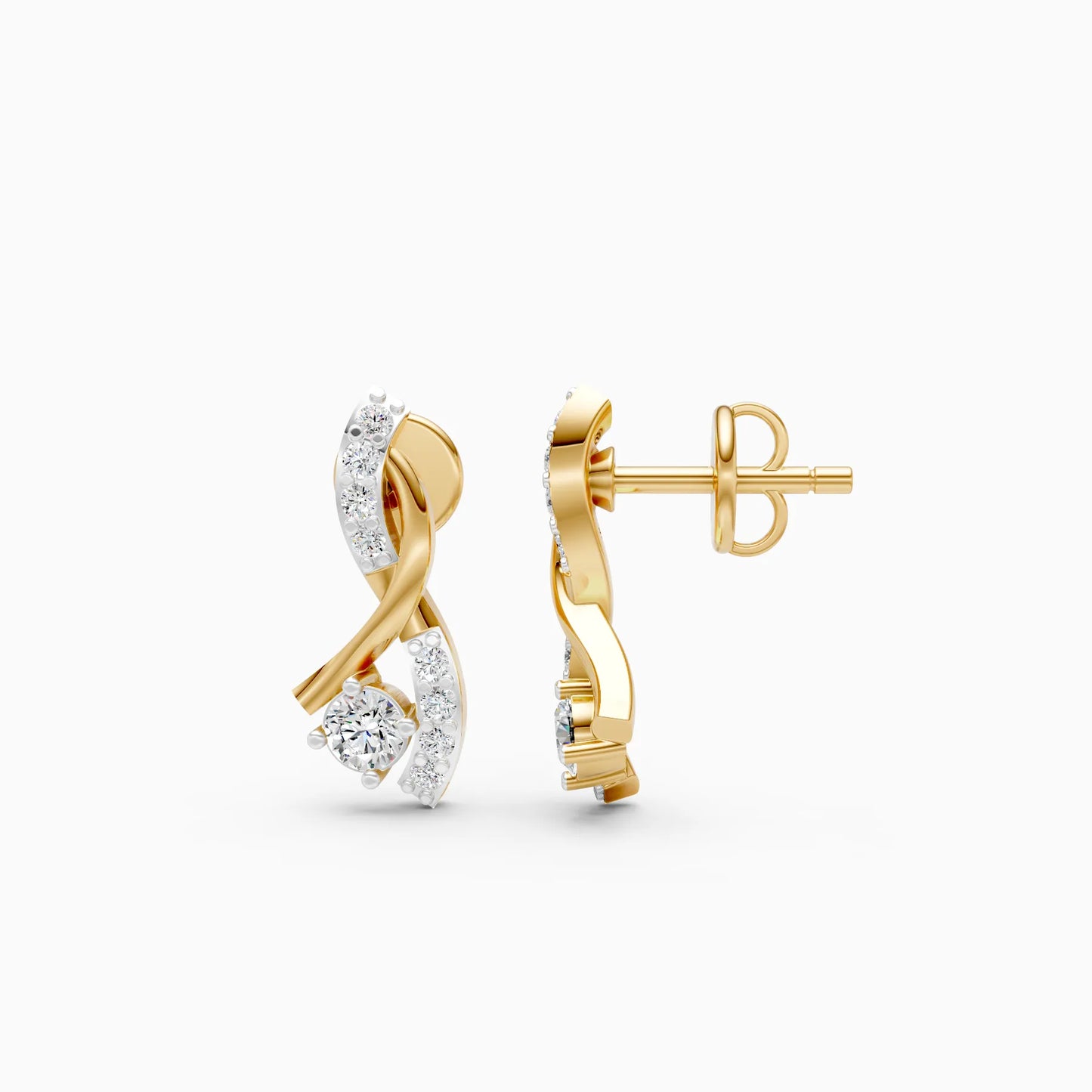 Infinity Twist Pavé and Solitaire Diamond Stud Earrings