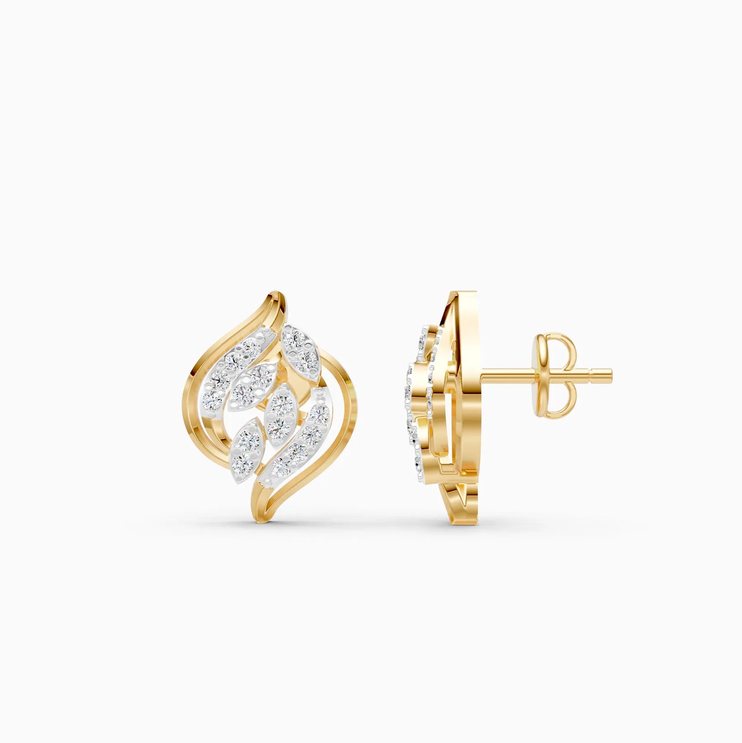 Cascading Leaf Diamond Stud Earrings