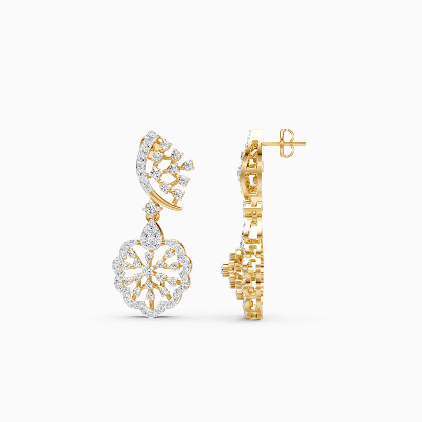 Diamond Rosette Drop Earrings