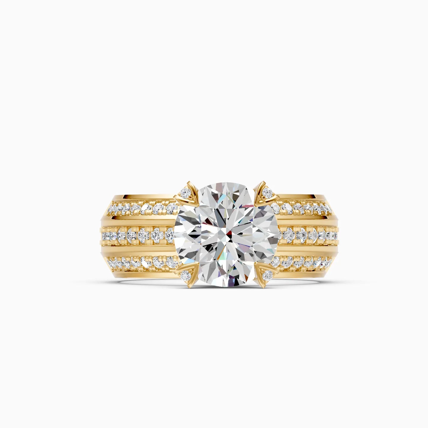 Round Solitaire Double Row Ring