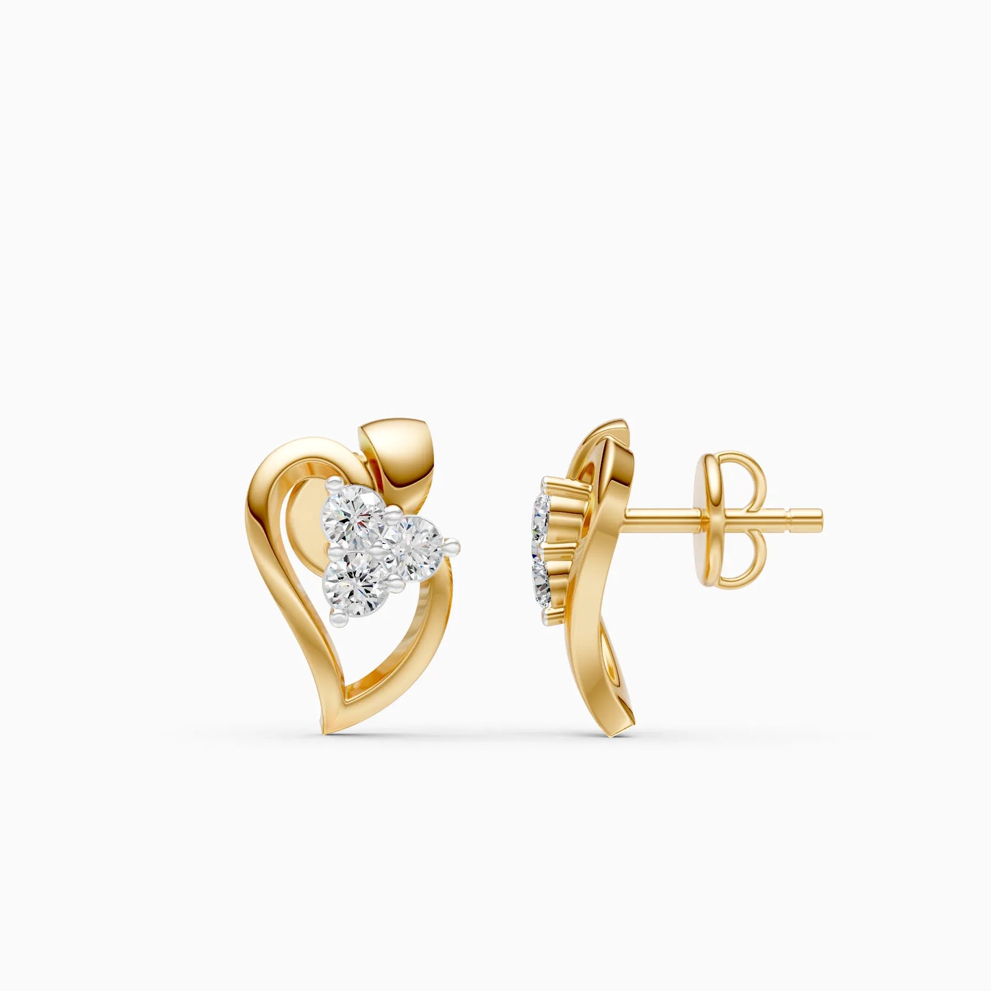 Open Heart Three-Stone Diamond Cluster Stud Earrings