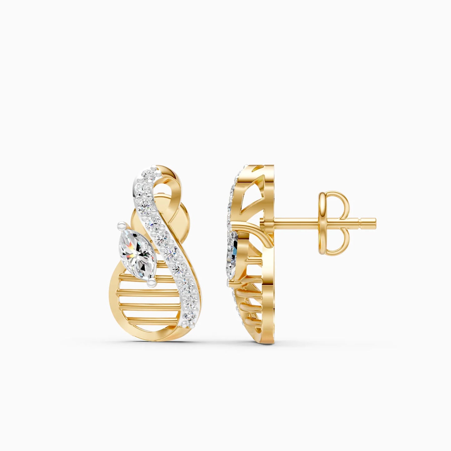 Striped Teardrop Twist Pavé and Marquise Diamond Stud Earrings