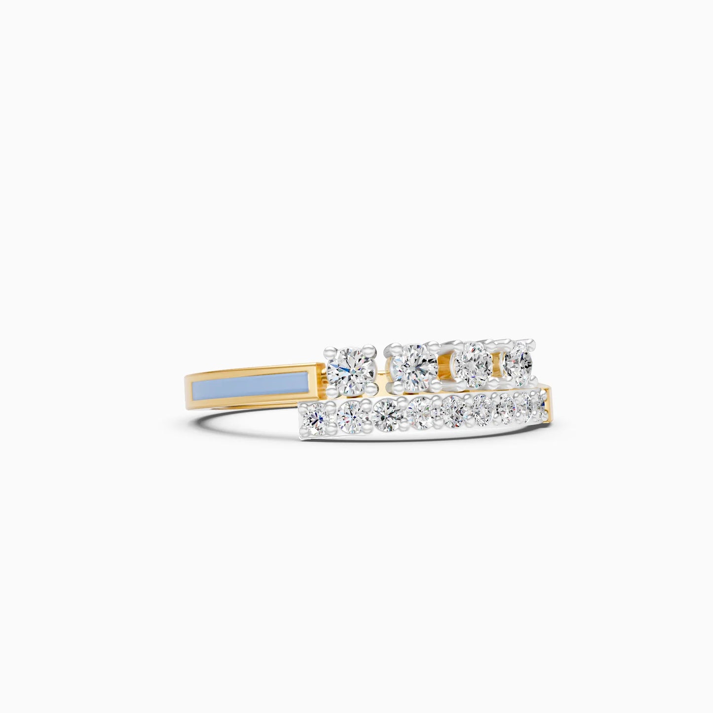 Double Row Diamond Ring with Blue Enamel Accent