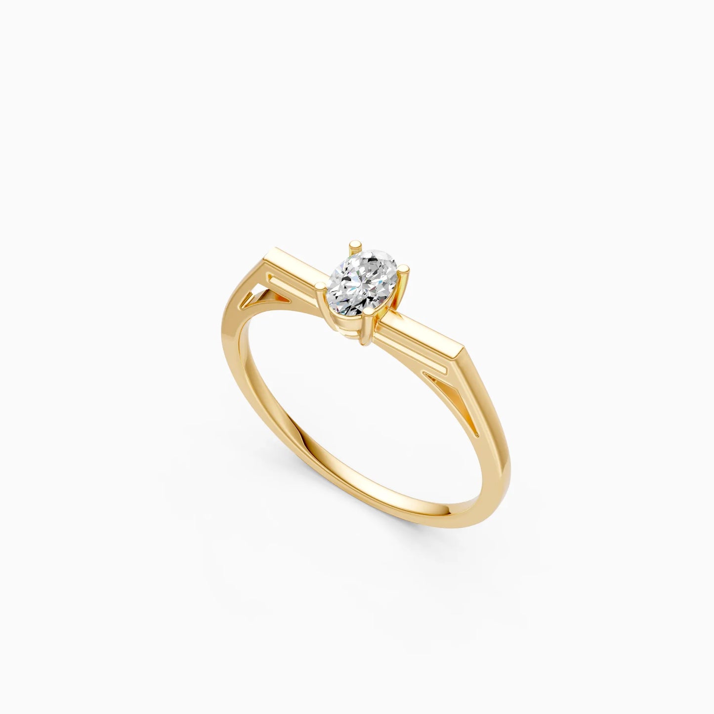 Oval Solitaire Diamond Ring with Split Architectural Shoulders