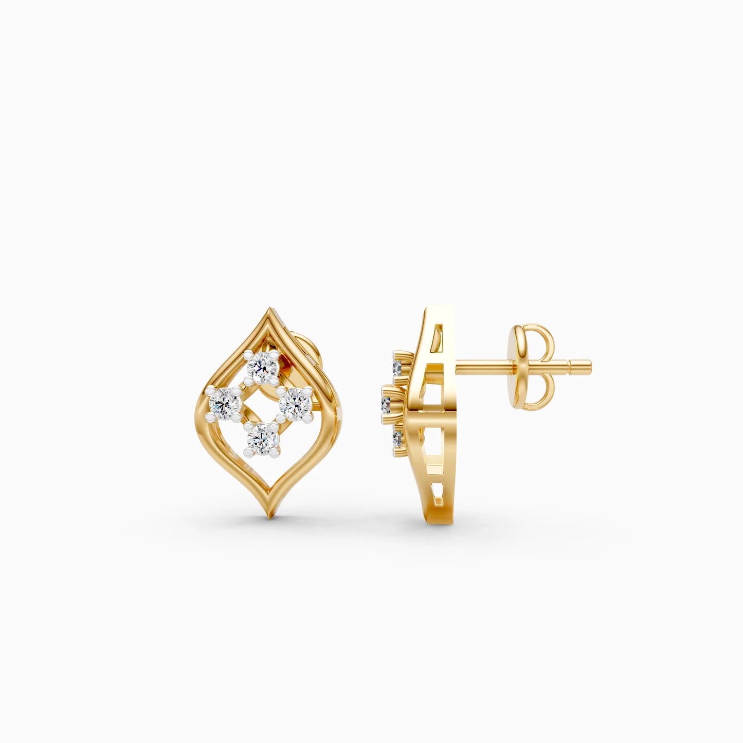 Ogee Frame Four-Stone Diamond Cluster Stud Earrings