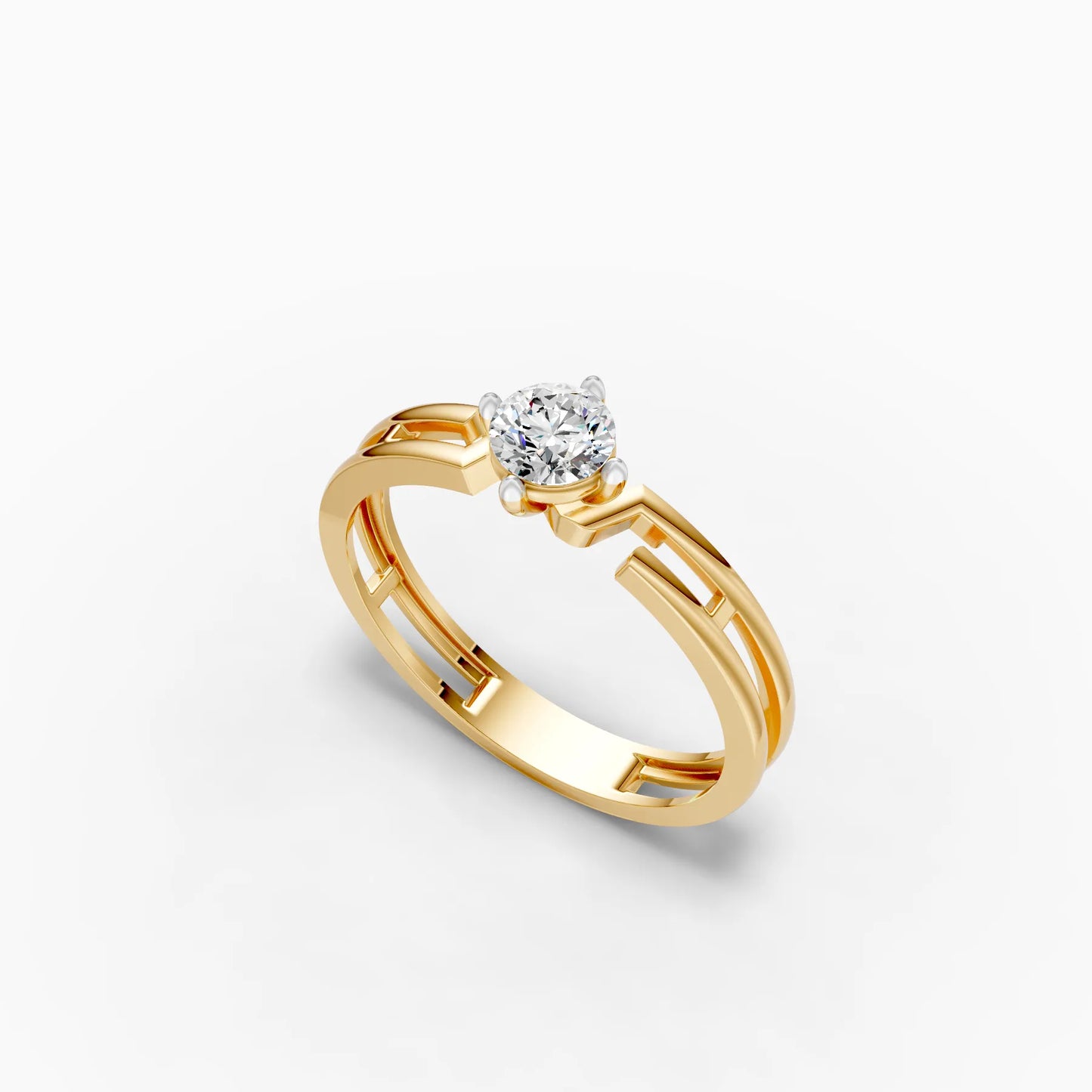 Link Double Band Solitaire Ring