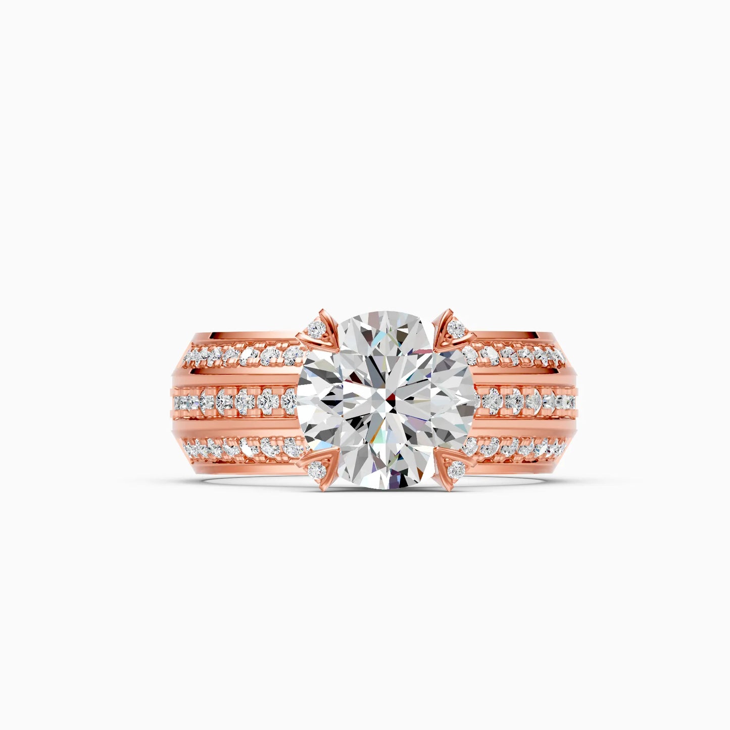 Round Solitaire Double Row Ring