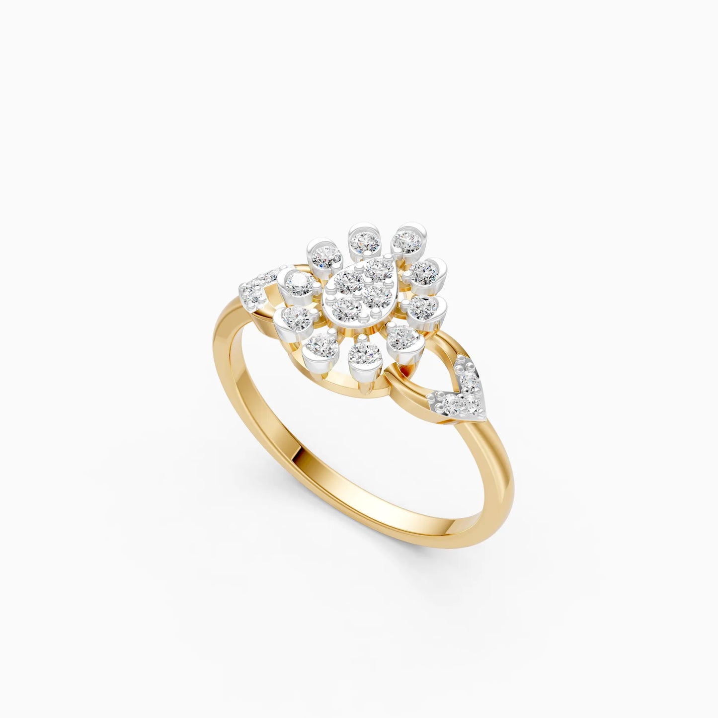 Diamond Snowflake Cluster Ring with Twisted Band