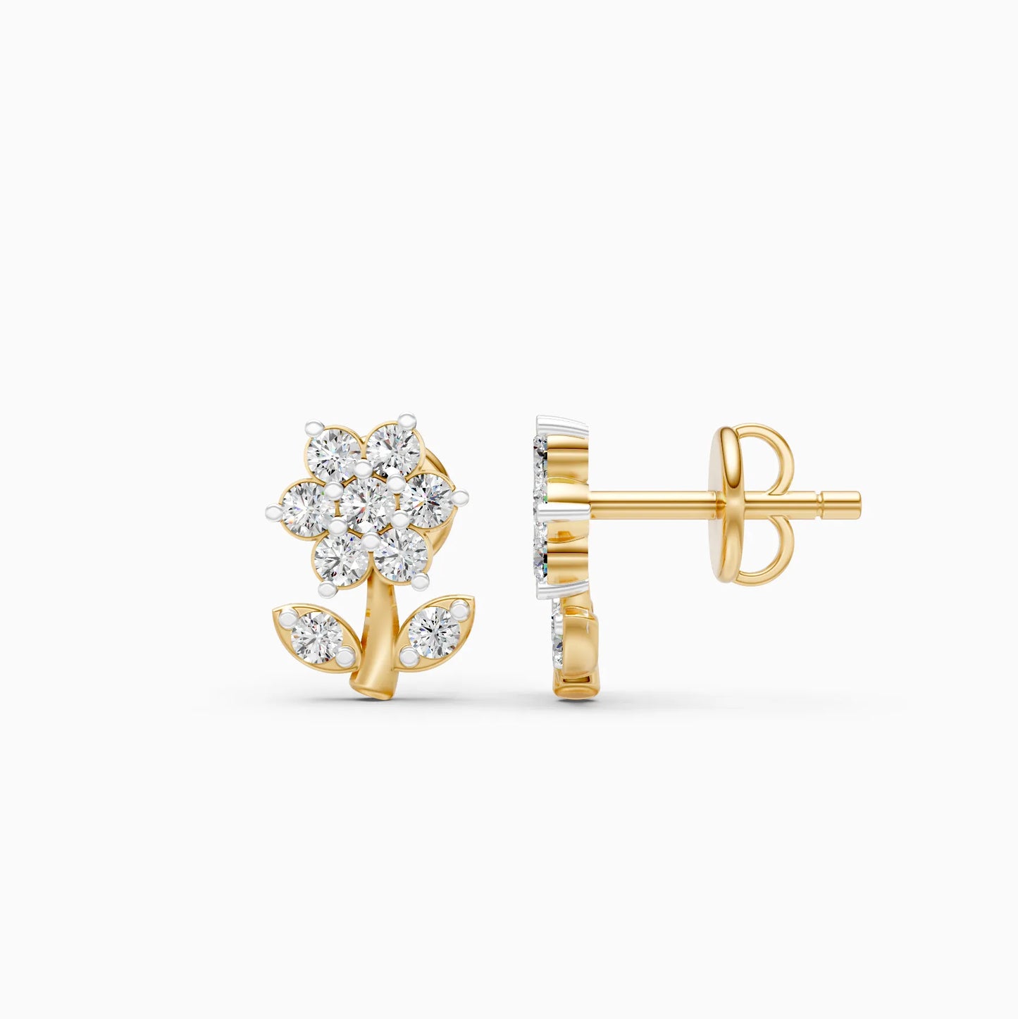 Diamond Blossom Stem Stud Earrings