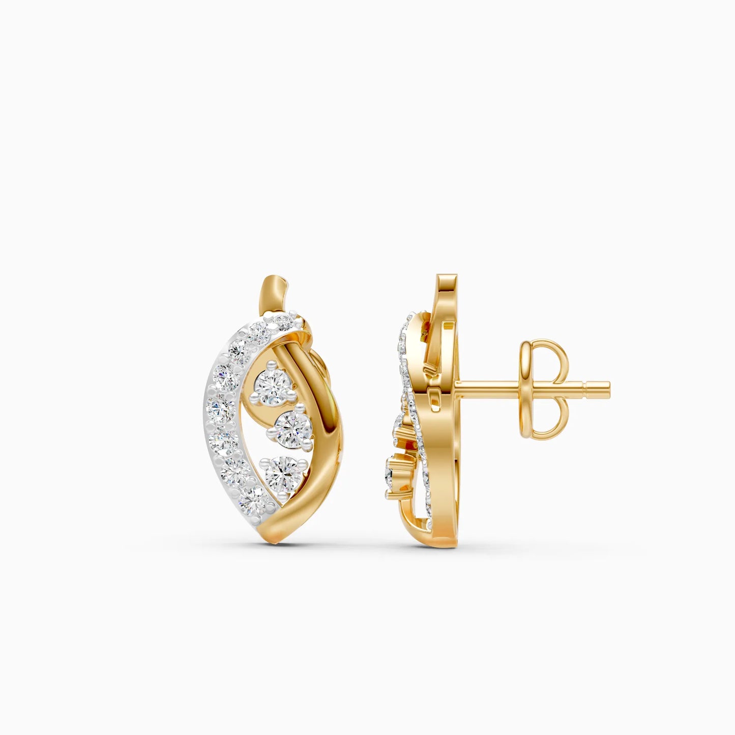 Leaf Frame Three-Diamond Stud Earrings