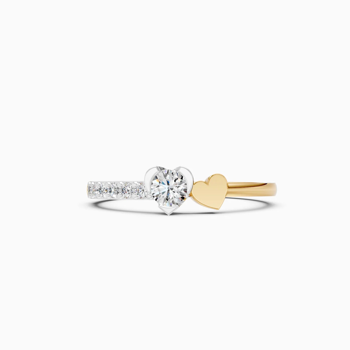 Solitaire Diamond Ring with Heart Charm and Band