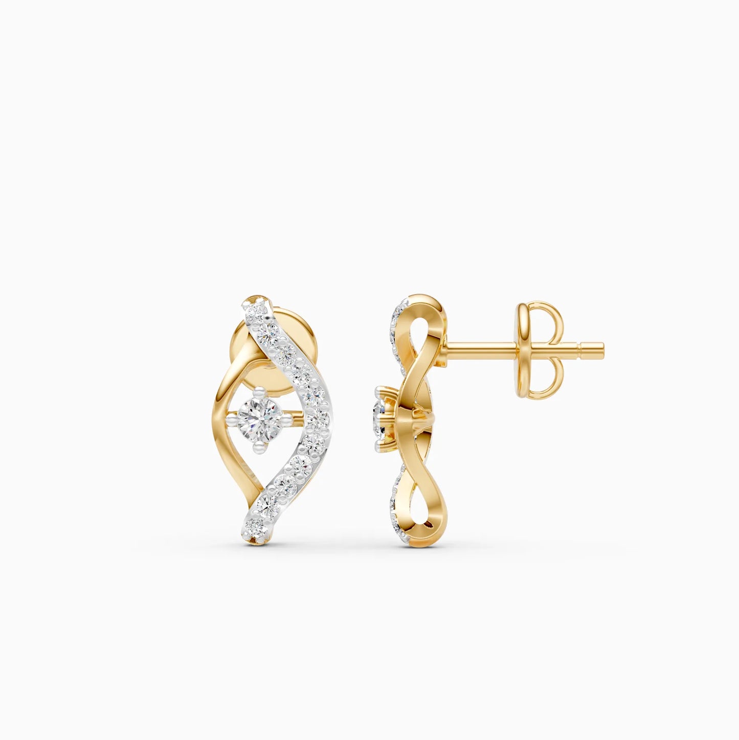 Crossover Wave Earrings with Solitaire Centre