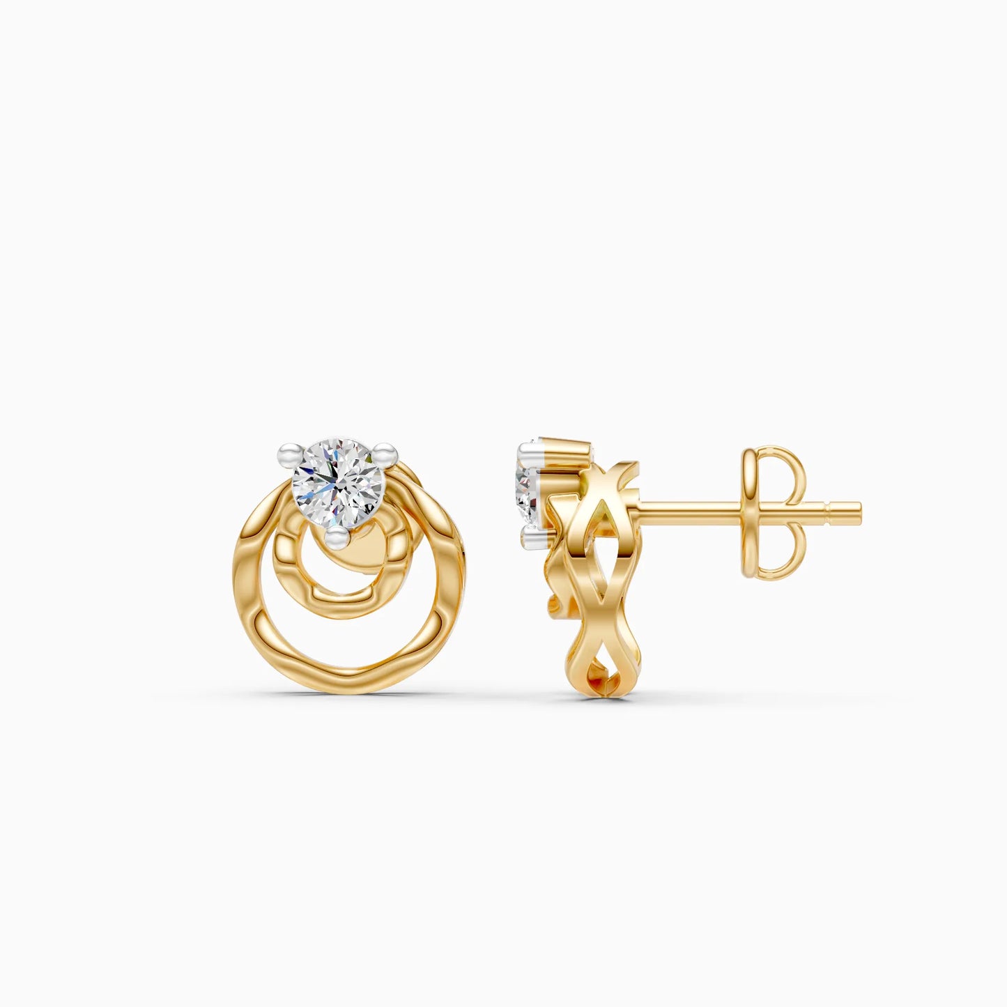 Double Interlocking Circle Solitaire Diamond Stud Earrings