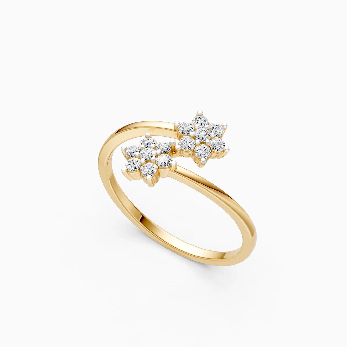 Double Diamond Floral Bypass Ring