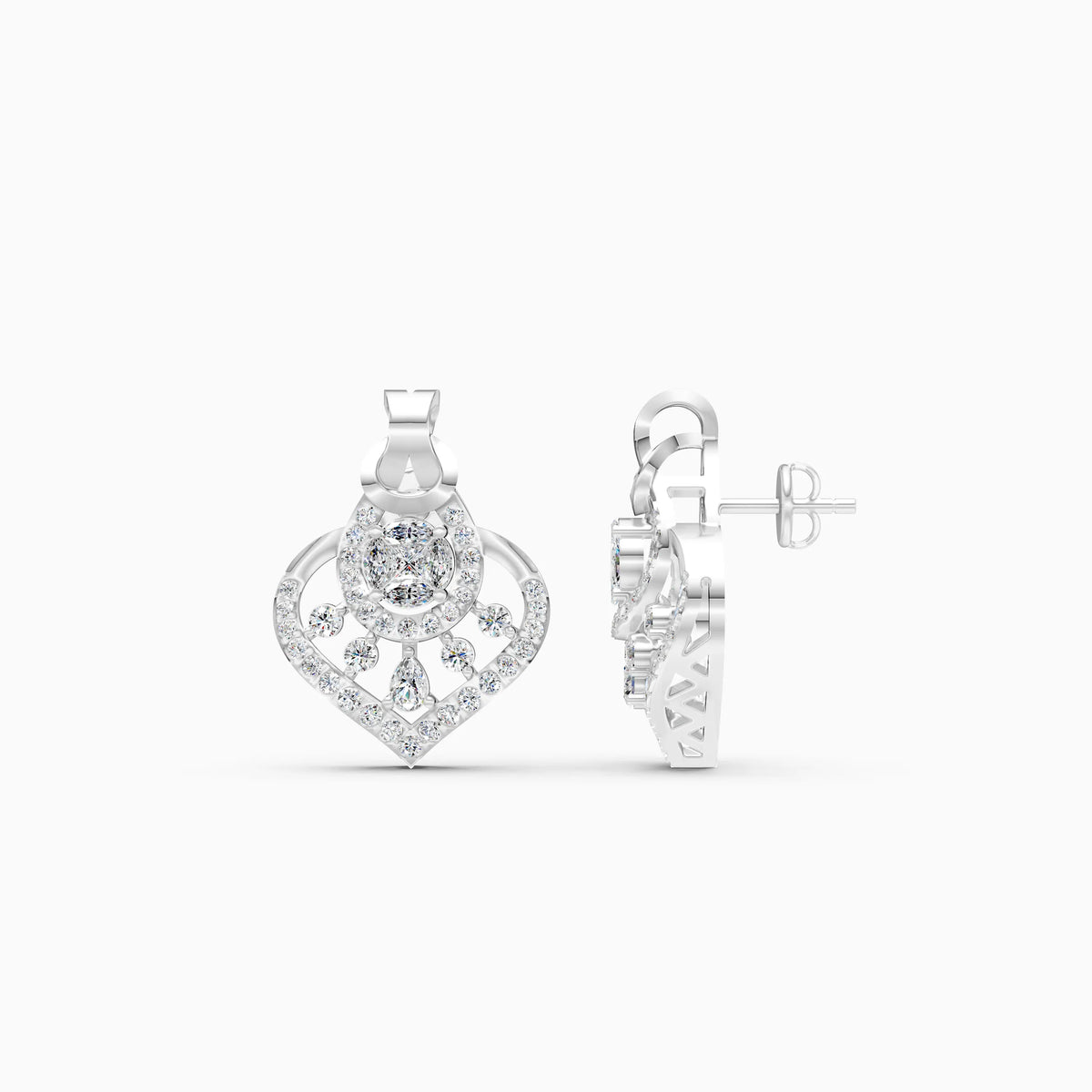 Heart-Shaped Illusion Cluster Diamond Earrings