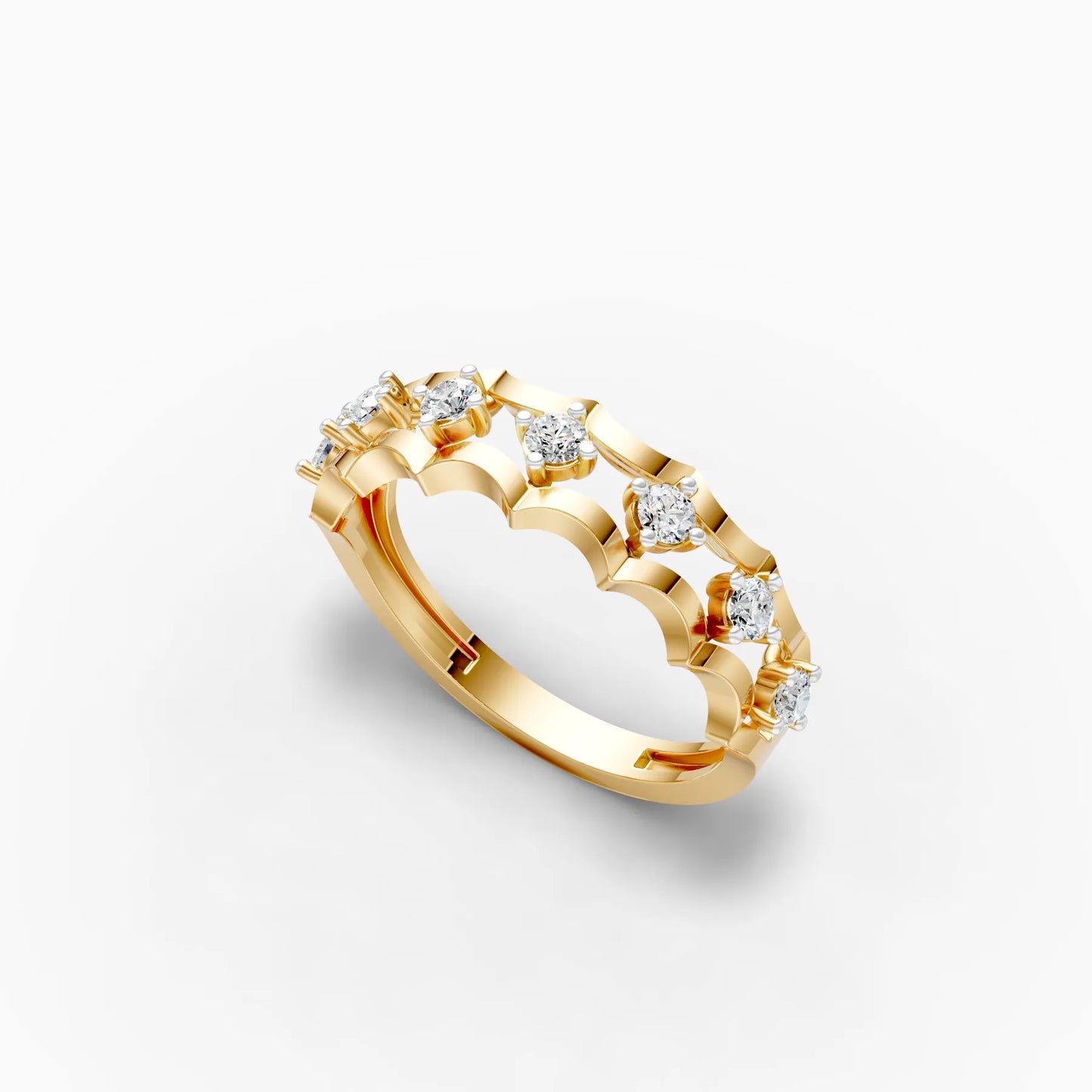 Double Crown Scallop Diamond Band Ring