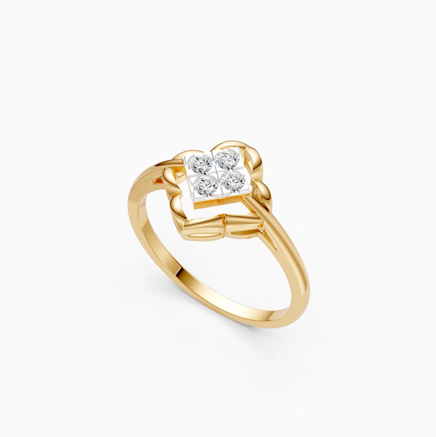 Diamond Cluster Ring with Quatrefoil Gold Frame
