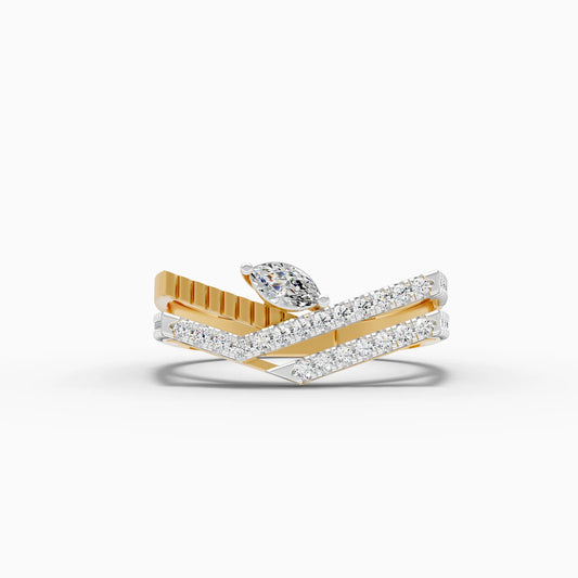 Marquise Solitaire Triple Pavé Chevron Ring