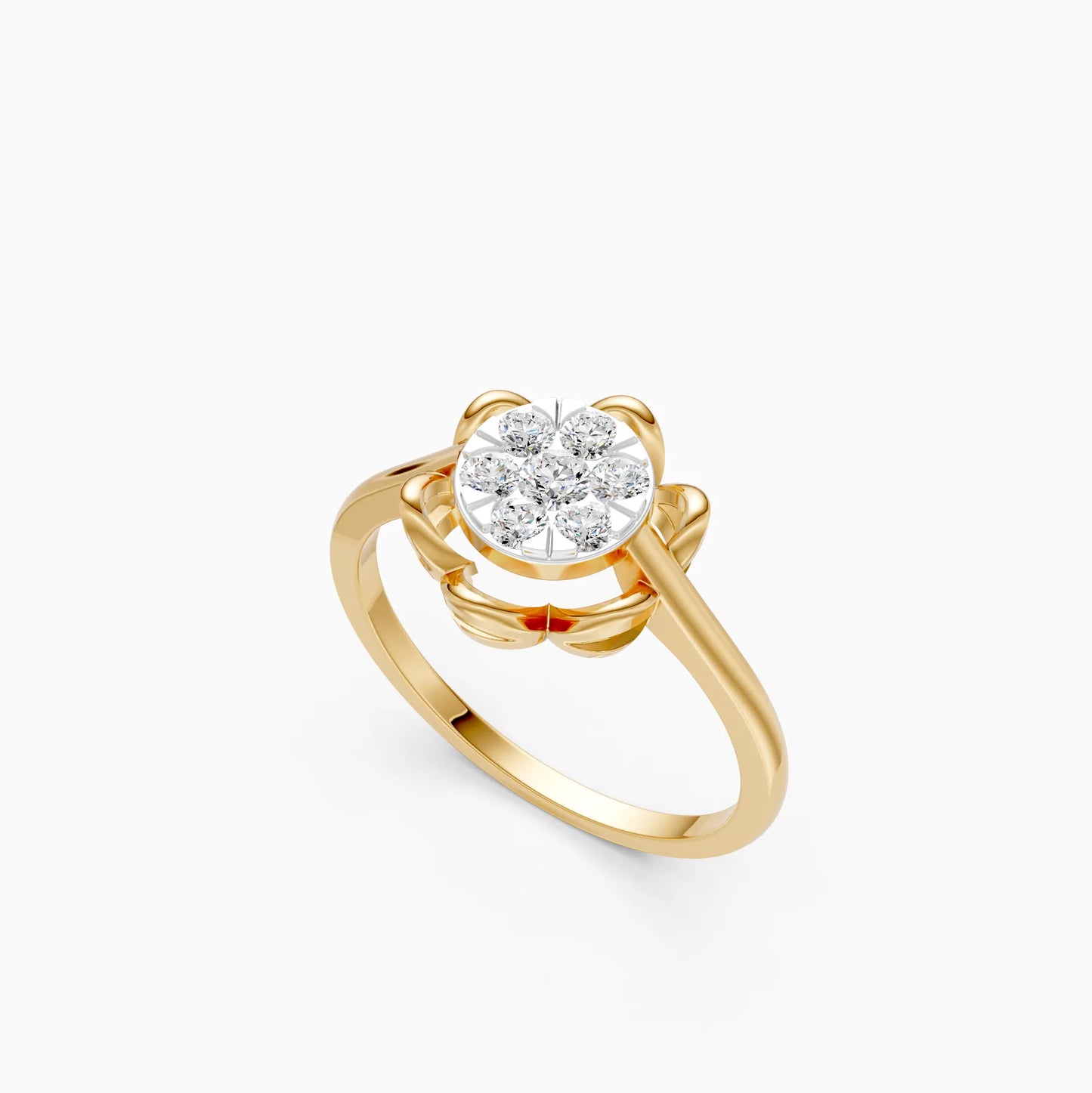 Diamond Cluster Ring with Gold Petal Frame