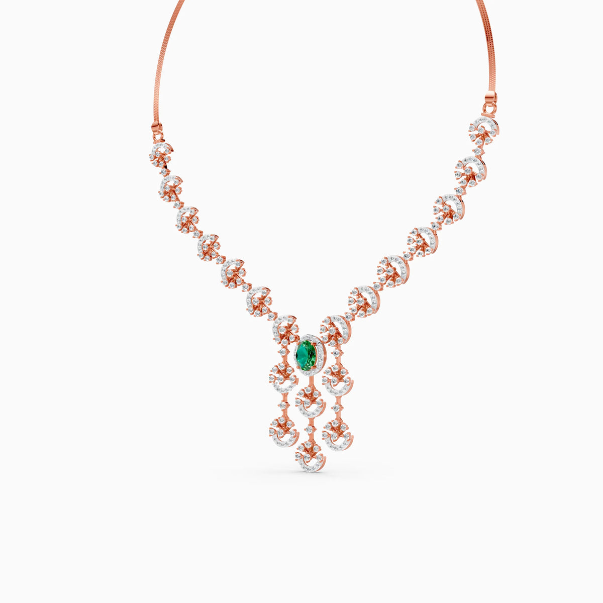 Crescent Burst Diamond Necklace with Oval Green Centre Stone