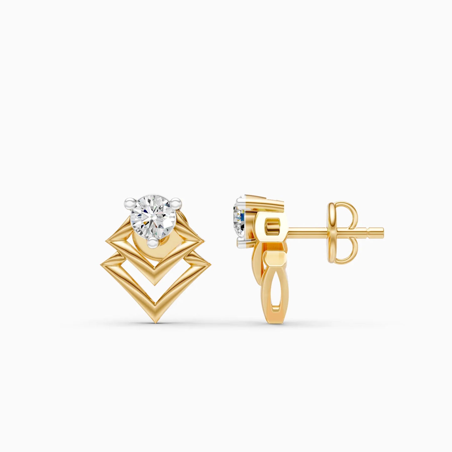 Double Chevron Drop Solitaire Diamond Stud Earrings