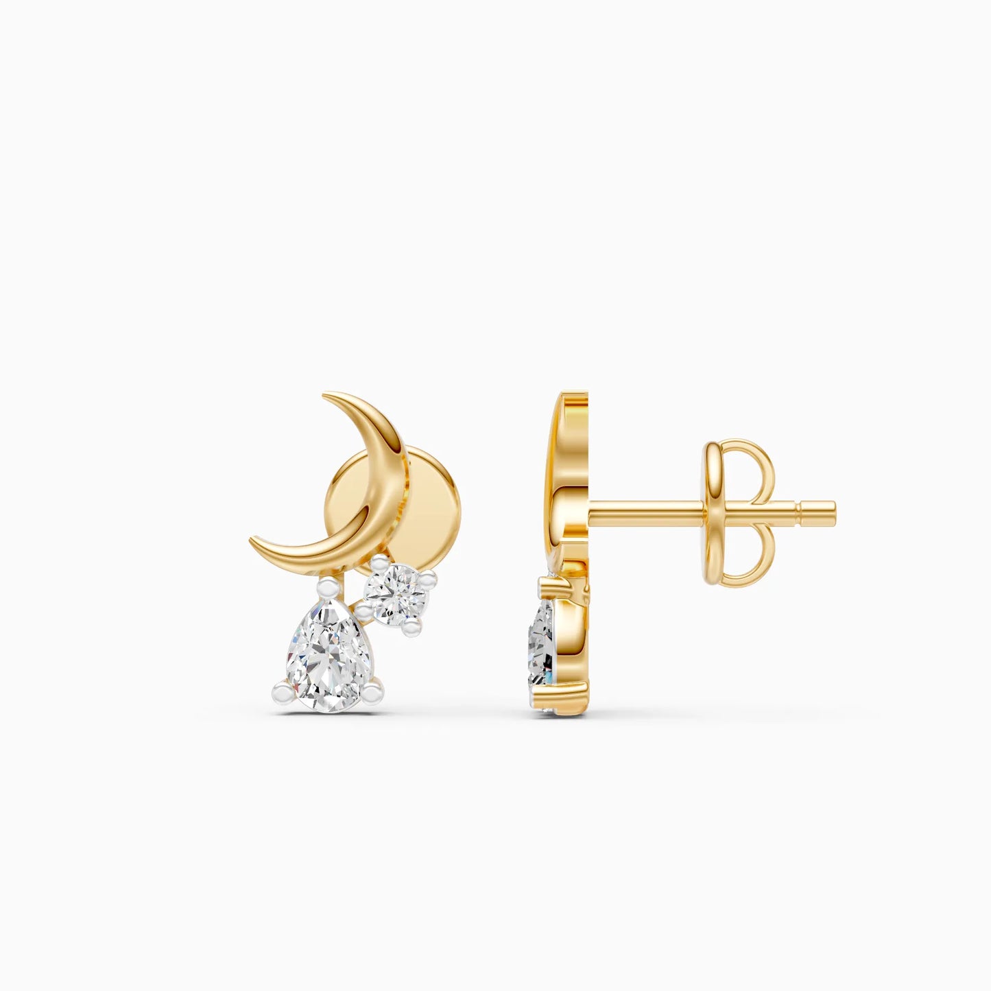 Crescent Moon Earrings with Pear and Round Drop Cluster