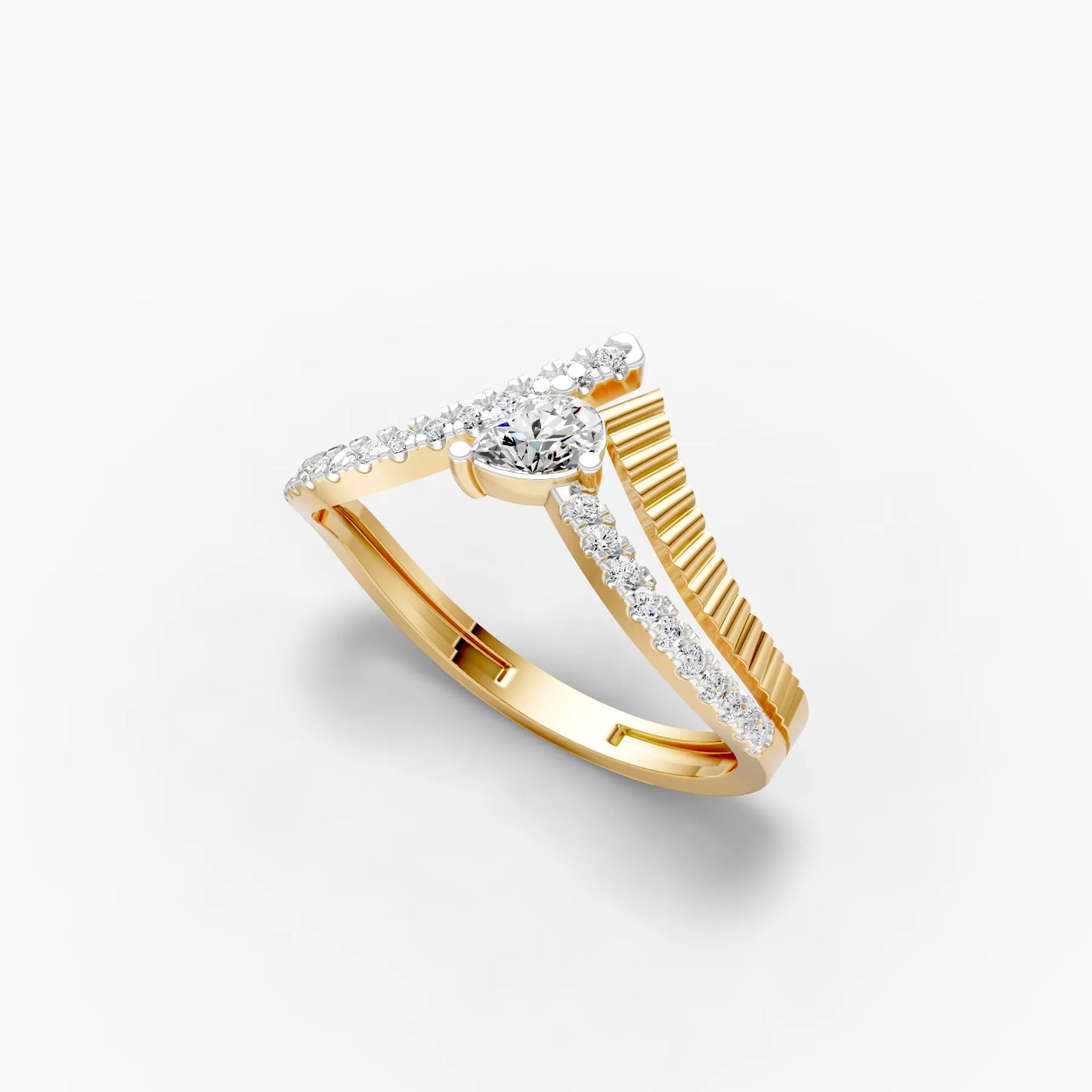 Ribbed Chevron Pear Solitaire Ring