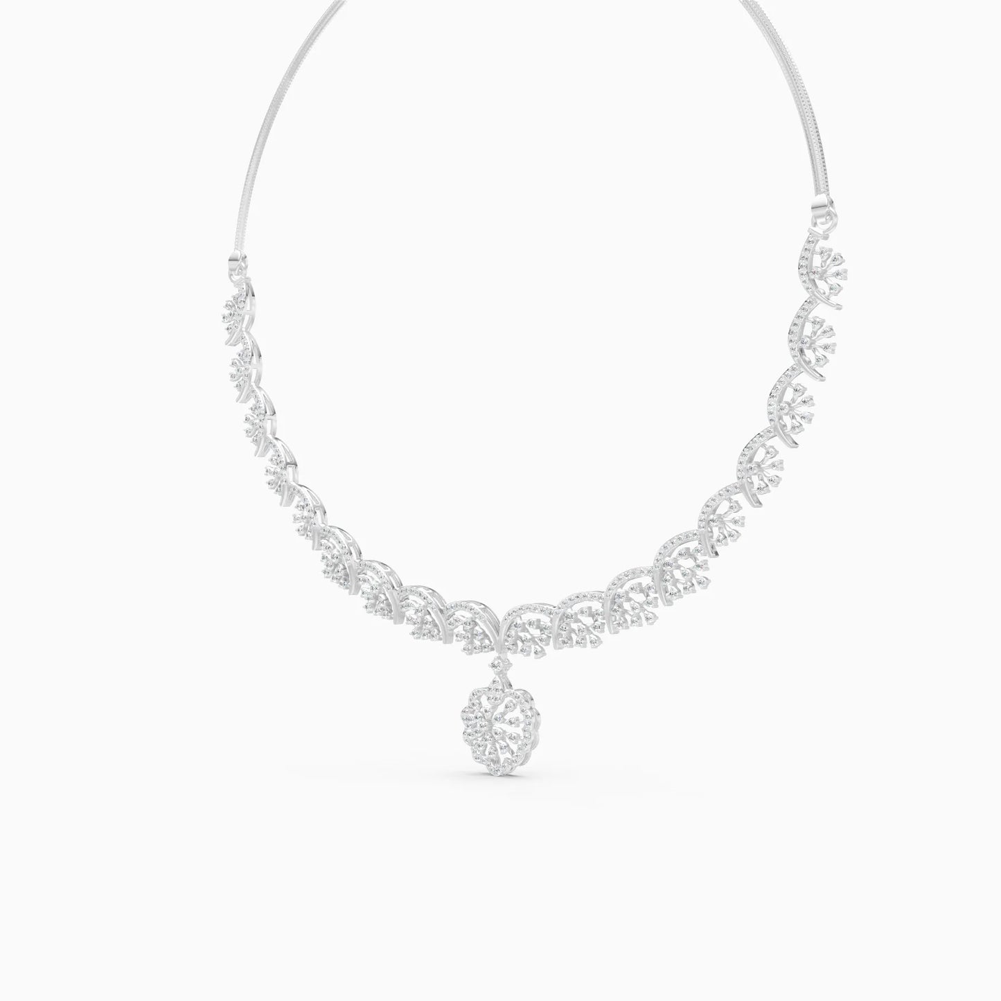 Diamond Fan Motif Necklace