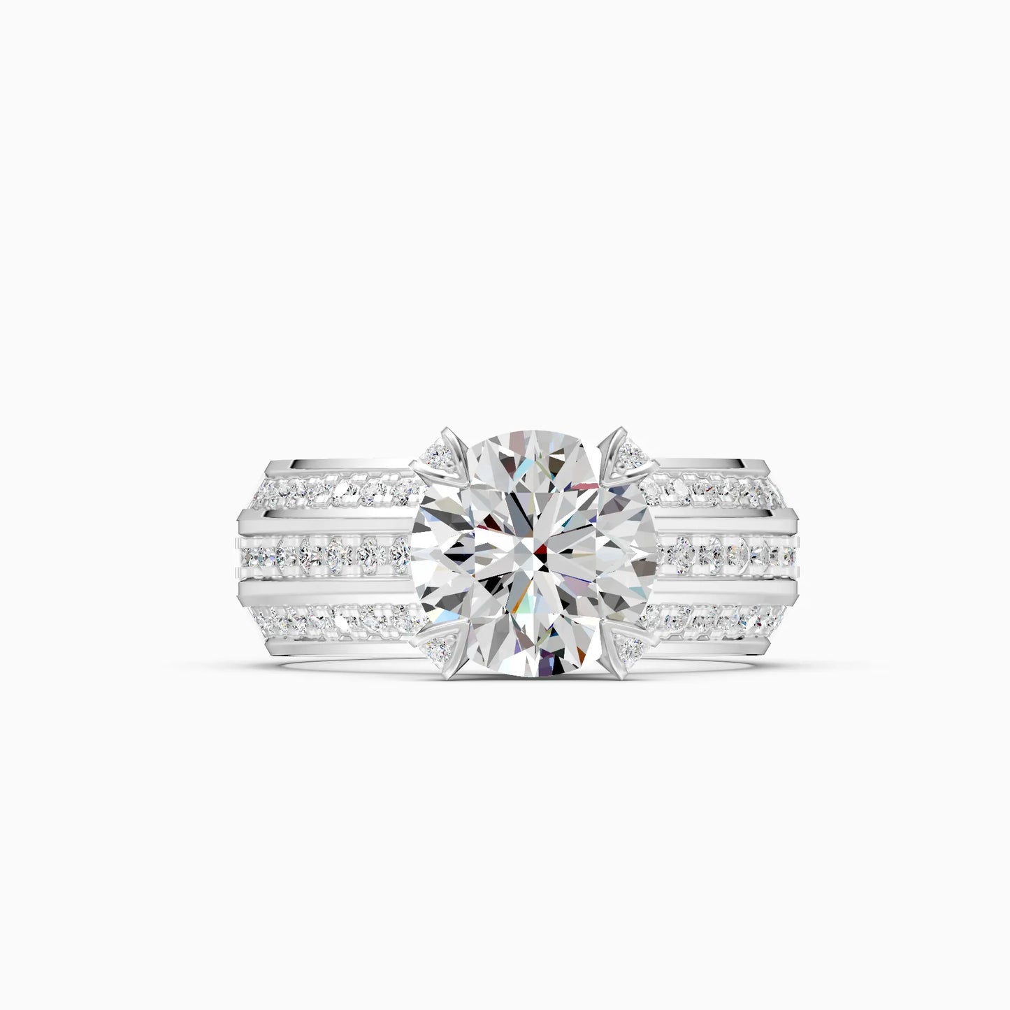 Round Solitaire Double Row Ring