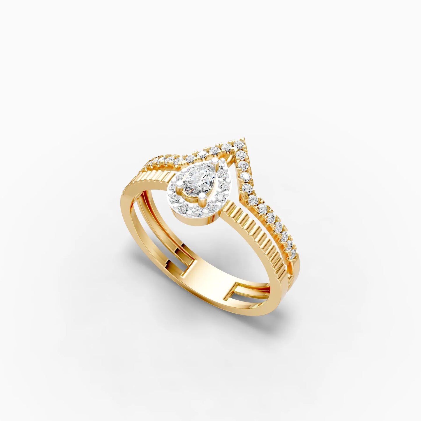 Pear Halo Chevron Crown Ring