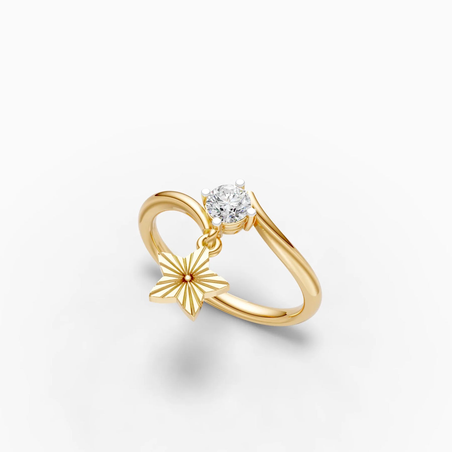 Diamond Solitaire Dangling Star Charm Ring