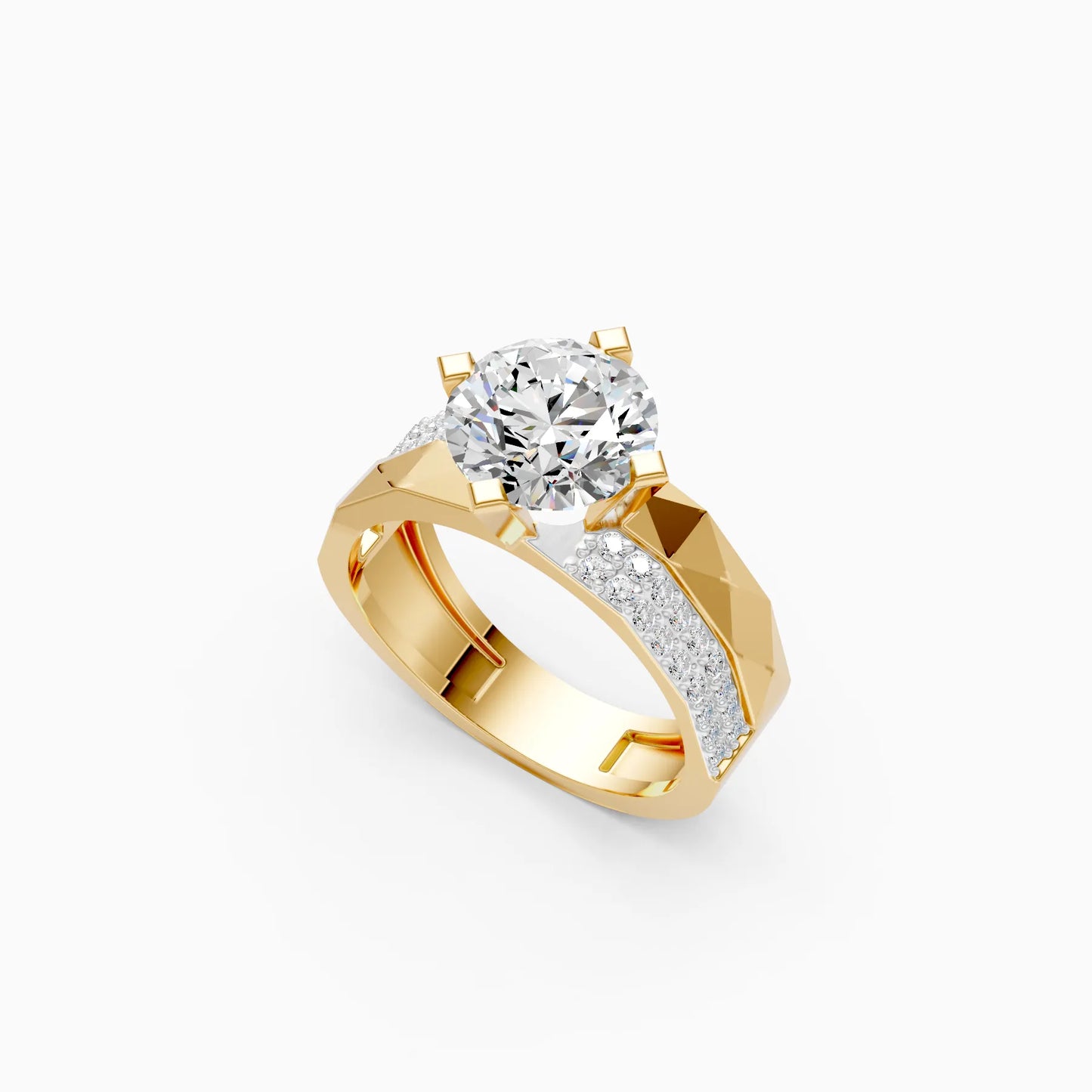 Round Faceted Solitaire Ring