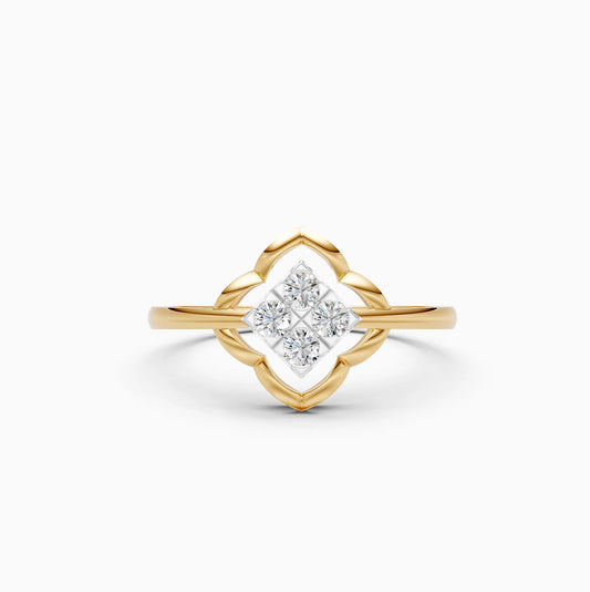 Diamond Cluster Ring with Quatrefoil Gold Frame