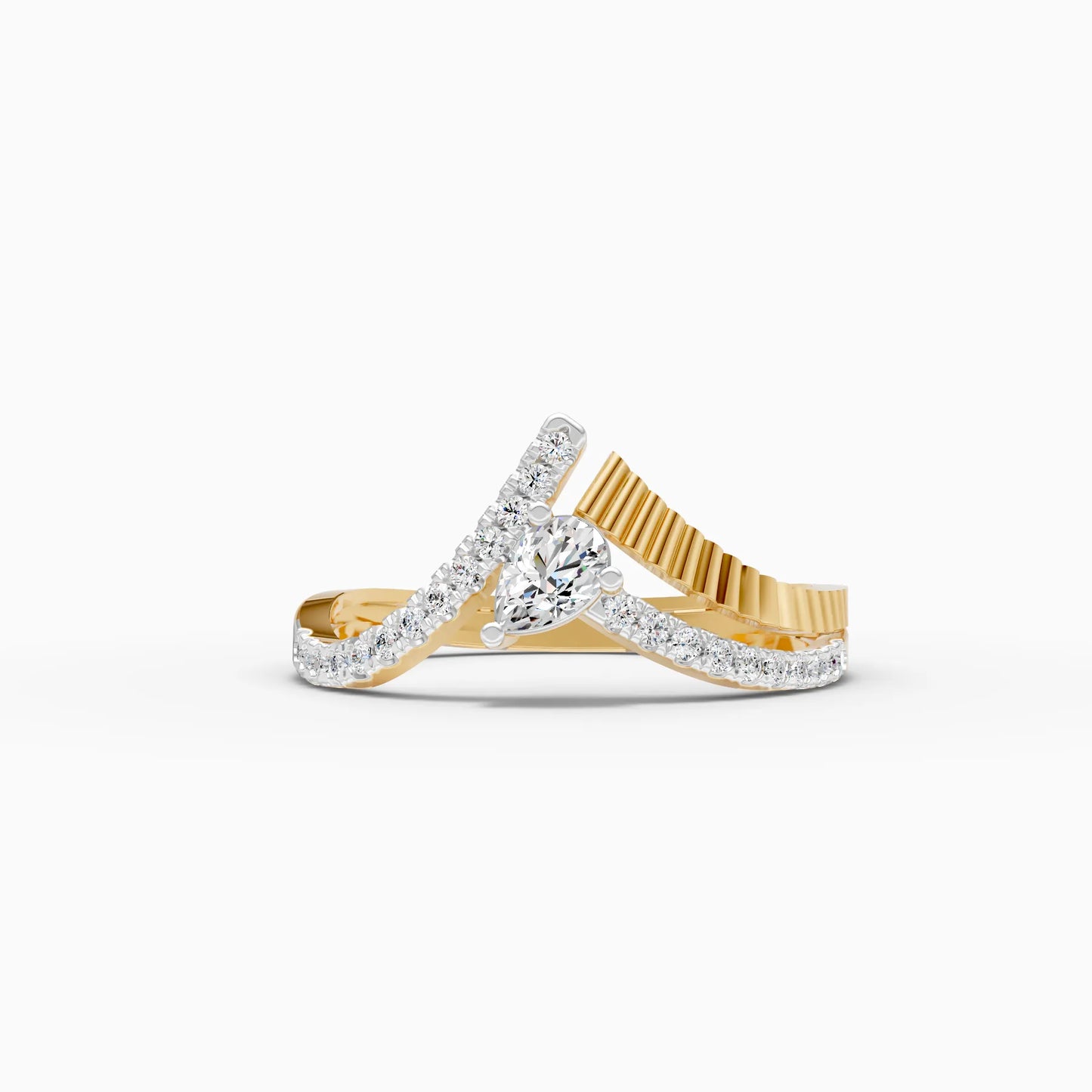 Ribbed Chevron Pear Solitaire Ring