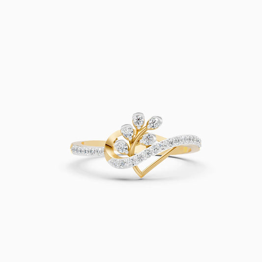 Diamond Botanical Spray Ring with Chevron Pavé Band