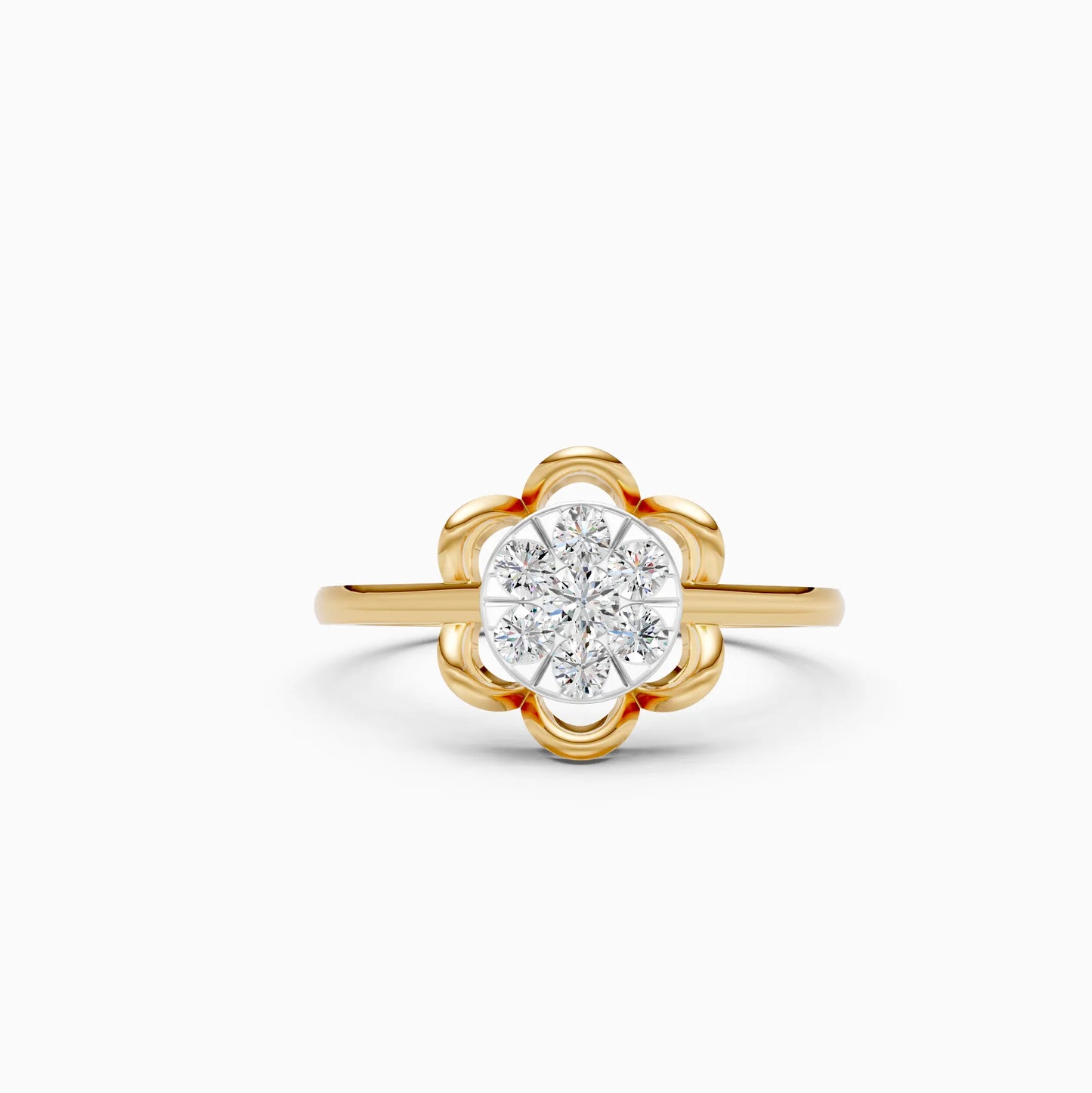 Diamond Cluster Ring with Gold Petal Frame