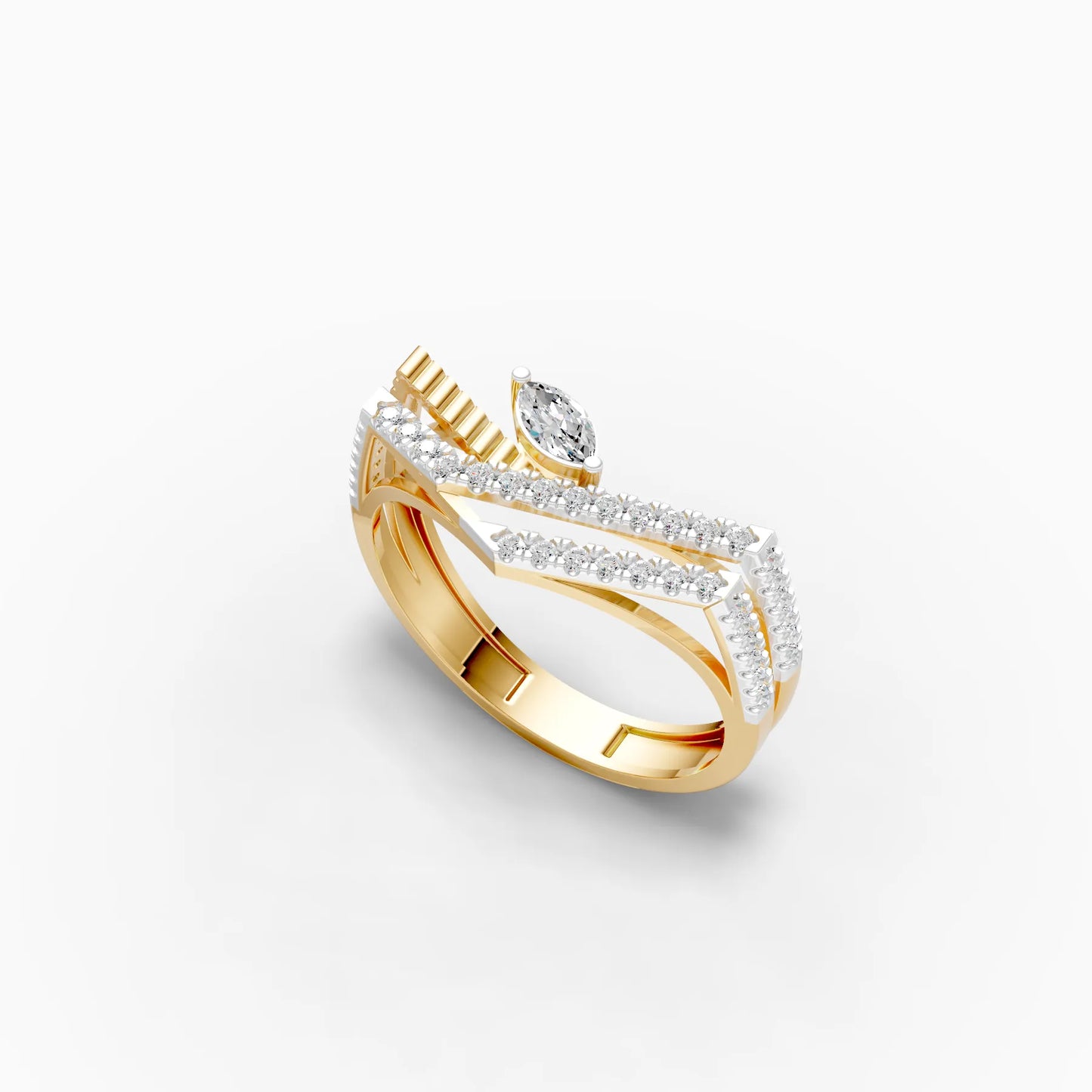 Marquise Solitaire Triple Pavé Chevron Ring