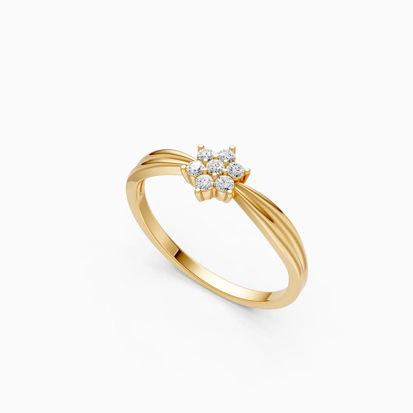Diamond Floral Cluster Ring with Ridged Shoulder Band