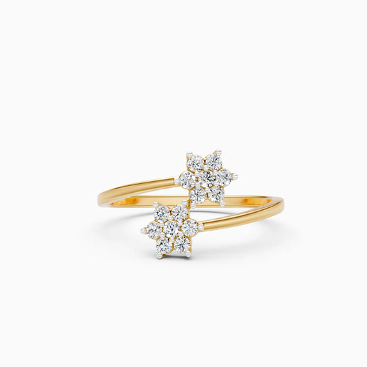 Double Diamond Floral Bypass Ring