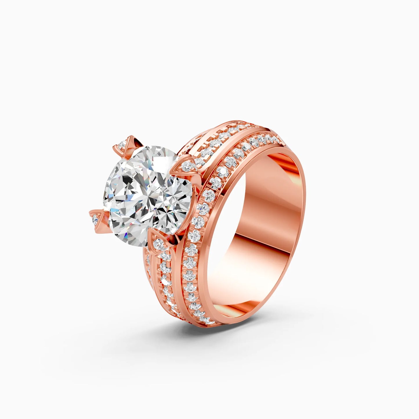 Round Solitaire Double Row Ring